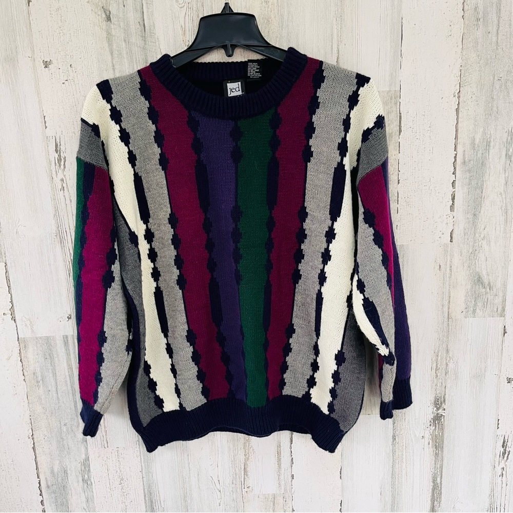 Jed Wear Men’s Vintage Size Large Round Neck Pullover Sweater Multi Color